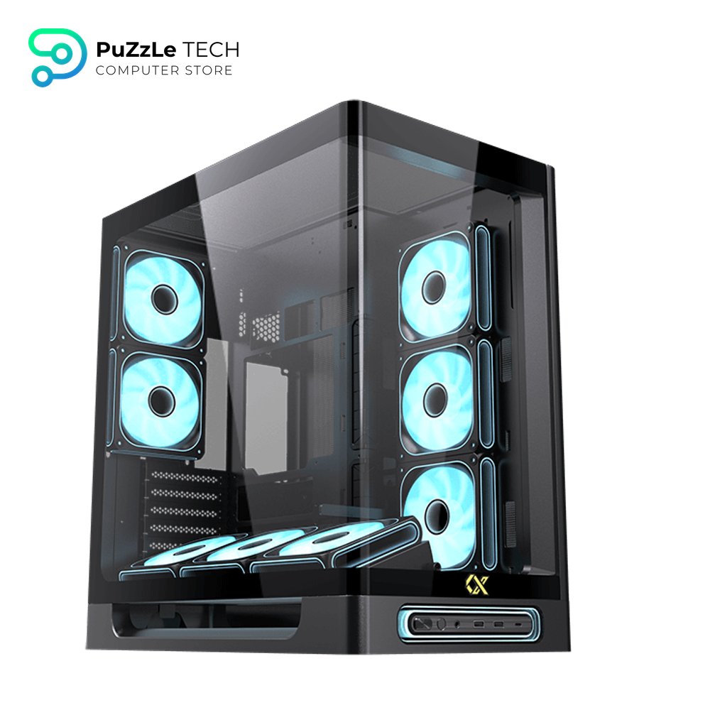 Xigamtek Heaven 8 Fan Argb Pwm E ATX Support BTF MB Type C Single Piece Curved Tempered Glass Mid Tower Case