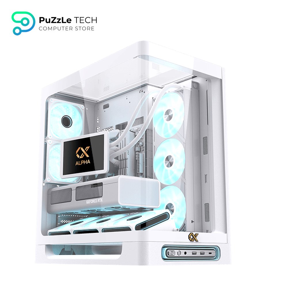 Xigamtek Heaven Arctic 8 Fan Argb Pwm E ATX Support BTF MB Type C Single Piece Curved Tempered Glass White Mid Tower Case 3