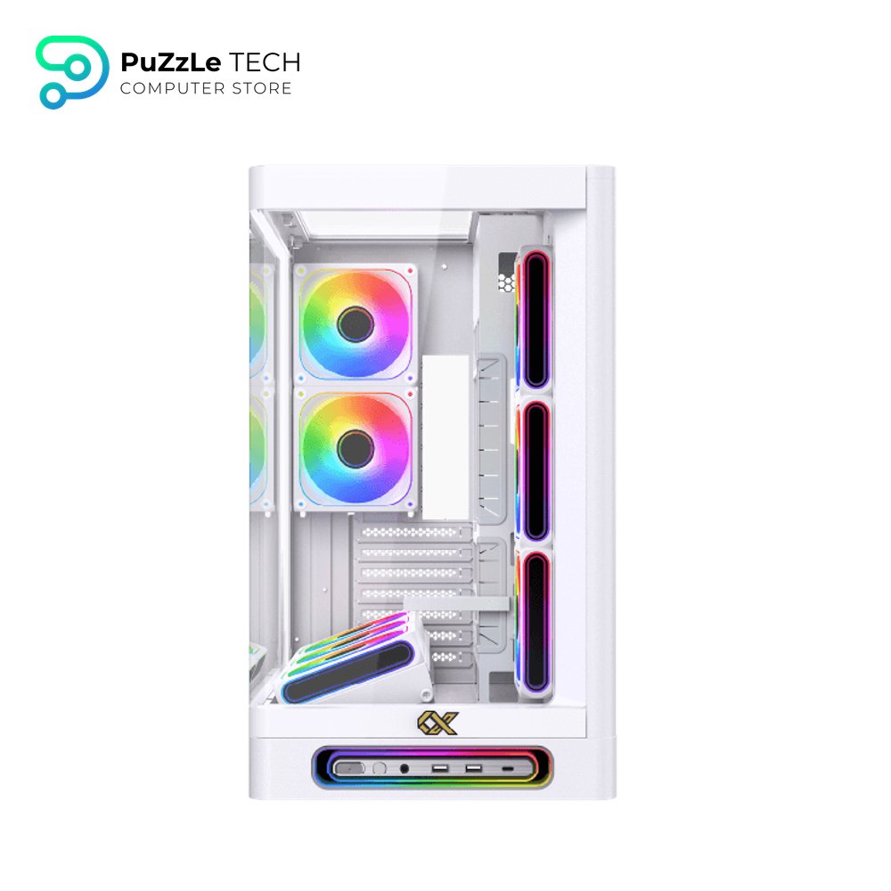Xigamtek Heaven Arctic 8 Fan Argb Pwm E ATX Support BTF MB Type C Single Piece Curved Tempered Glass White Mid Tower Case 6