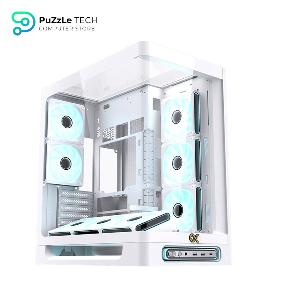 Xigamtek Heaven Arctic 8 Fan Argb Pwm E ATX Support BTF MB Type C Single Piece Curved Tempered Glass White Mid Tower Case