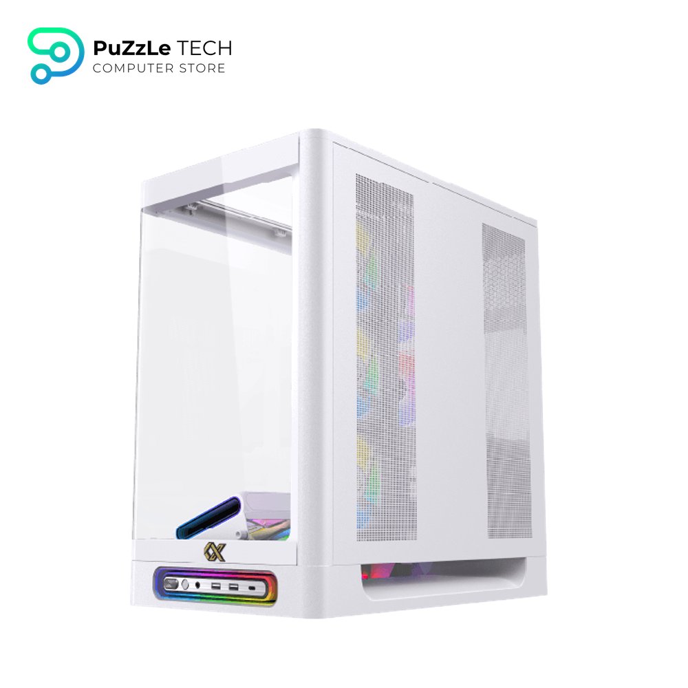 Xigamtek Heaven Arctic 8 Fan Argb Pwm E ATX Support BTF MB Type C Single Piece Curved Tempered Glass White Mid Tower Case 7