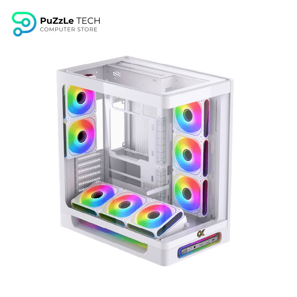 Xigamtek Heaven Arctic 8 Fan Argb Pwm E ATX Support BTF MB Type C Single Piece Curved Tempered Glass White Mid Tower Case 5