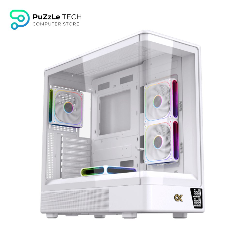 Xigmatek Moon DGT Arctic Digital LCD 4 Fan Argb PWM Curved Tempered Glass White Super Tower Case