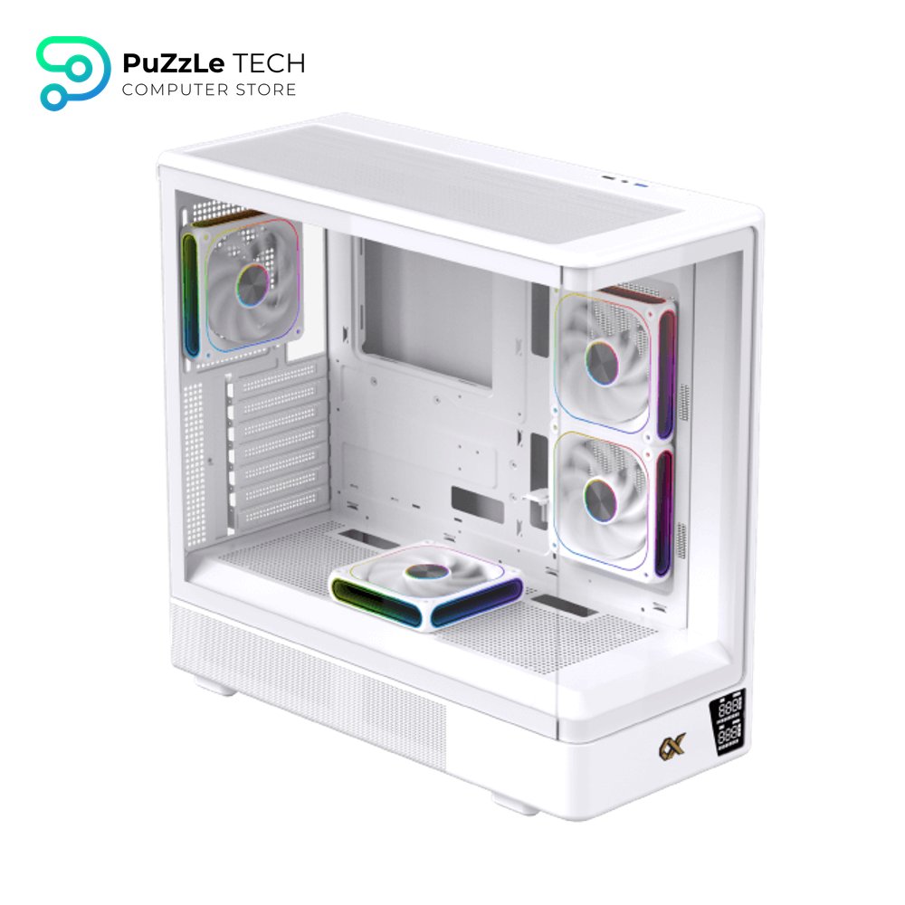 Xigmatek Moon DGT Arctic Digital LCD 4 Fan Argb PWM Curved Tempered Glass White Super Tower Case