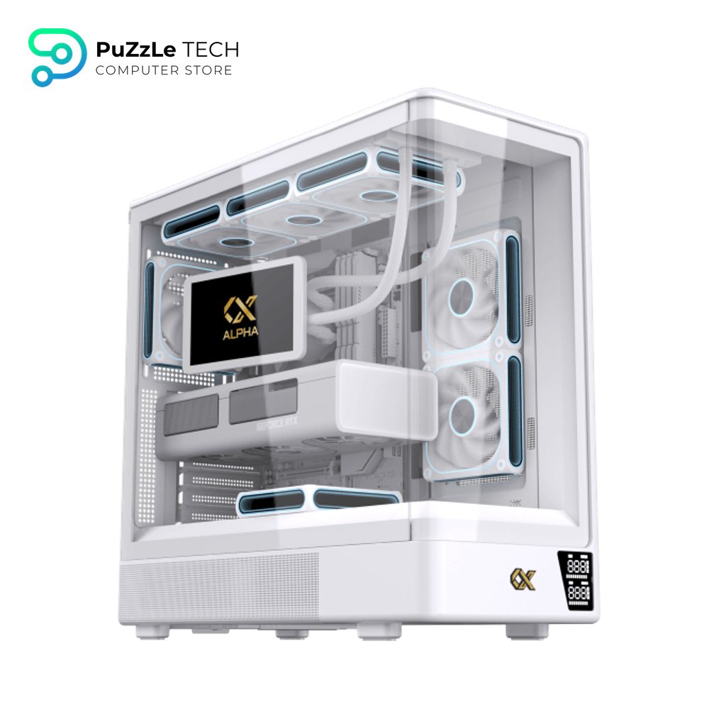 Xigmatek Moon DGT Arctic Digital LCD 4 Fan Argb PWM Curved Tempered Glass White Super Tower Case 9