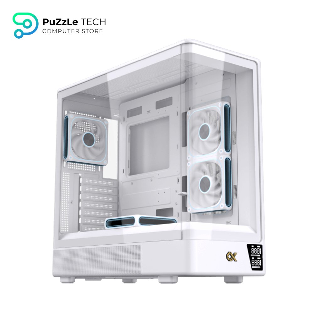 Xigmatek Moon DGT Arctic Digital LCD 4 Fan Argb PWM Curved Tempered Glass White Super Tower Case 8