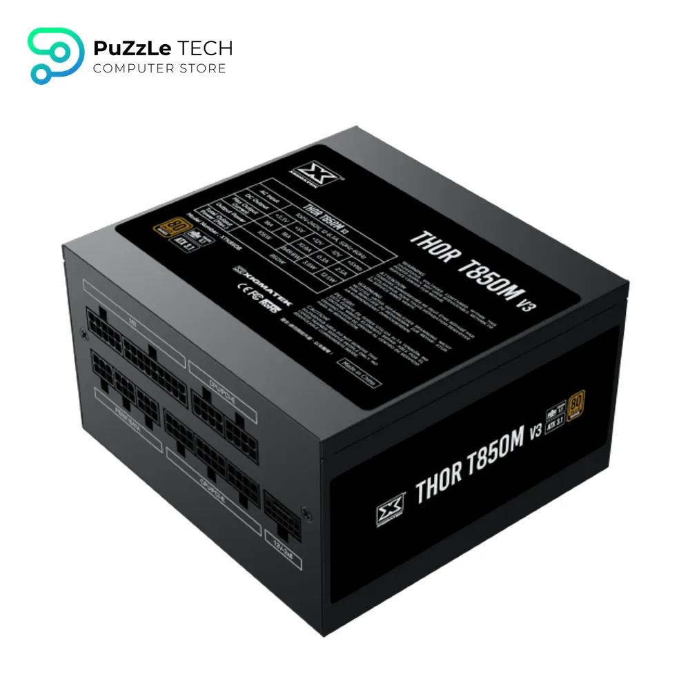 XIGMATEK THOR T850M V3 850W 80+ BRONZE FULL MODULAR POWER SUPPLY - ATX 3.1, PCIe 5.1 Compatible, 120mm Silent Cooling Fan, Single +12V Rail, Active PFC, Multiple Protections (OVP, UVP, OPP, SCP), Compact 140mm Size