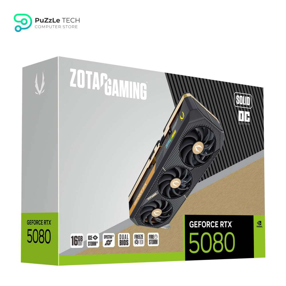 ZOTAC Gaming GeForce RTX 5080 Solid OC DLSS 4 16GB GDDR7 256-bit 30 Gbps PCIE 5.0 Gaming Graphics Card, IceStorm 3.0 Advanced Cooling, Spectra 2.0 ARGB Lighting 8